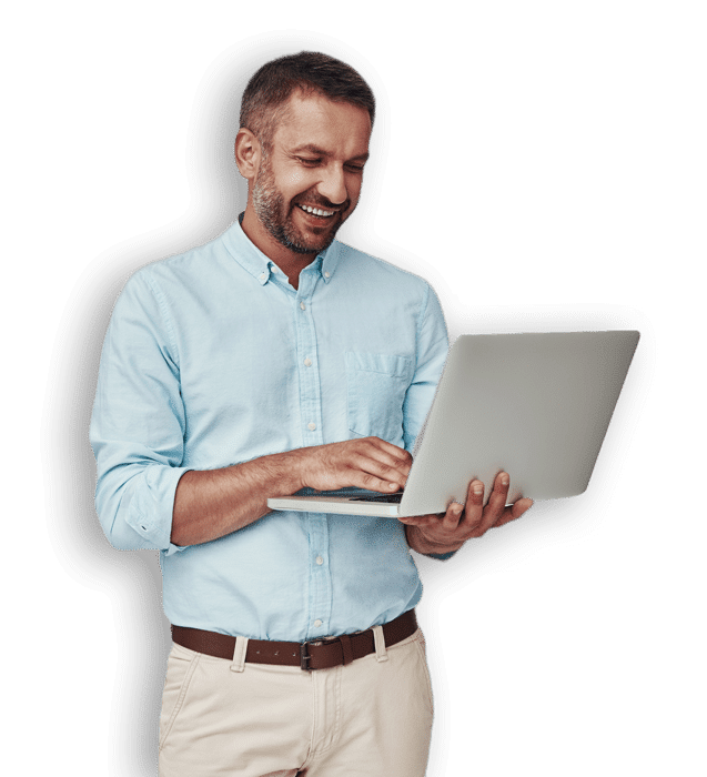 Business Man Holding Computer Dropshadow Min